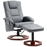 HOMCOM Massagestoel met hocker, ligfunctie, afstandsbediening, draaibaar, lederlook, tot 150 kg, donkergrijs(m-11)