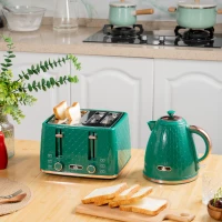 HOMCOM Kettle and Toaster Set, 1.7L 3000W Fast Boil Jug Kettle with Auto Shut Off, 4 Slice Toaster with 7 Level Browning Controls & Crumb Tray, Green(m-2)
