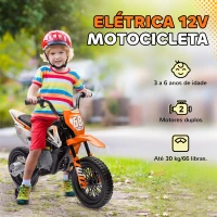 AIYAPLAY Moto Elétrica Infantil 12V com Música, Velocidade 2,4-5 km/h, Rodas Auxiliares, 107x56x70 cm, Laranja(m-6)