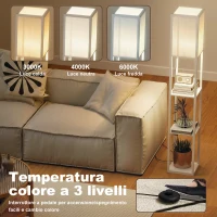 HOMCOM Lampada da Terra con Ripiani, Luce Regolabile, Interruttore a Pedale e Porte USB, Bianco(m-5)