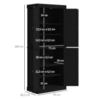 HOMCOM Mobile Cucina Alto con 6 Ripiani Regolabili e 4 Ante in Legno, 76x40.5x184 cm, Nero(m-3)