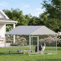 PawHut Recinto para Perros de Exterior en Acero Galvanizado con Techo de PE Plateado(m-2)