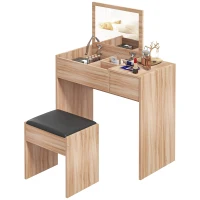 HOMCOM Tocador de Maquillaje con Taburete Mesa de Maquillaje con Espejo Tapa Abatible y Cajas 80x40x79 cm y 40x30x40 cm(m-12)