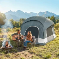 Outsunny Campingzelt für 2-4 Personen wasserdicht Familienzelt mit 3 Türen abnehmbar Regendach Bodenplane Tragetasche Dunkelblau(m-10)