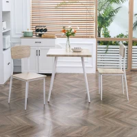 HOMCOM Ensemble table à manger carrée 3 pièces avec 2 chaises cuisine salle à manger plateau MDF châssis métal blanc(m-10)
