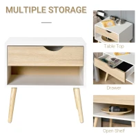 HOMCOM Bedside Table with Drawer and Shelf, Modern Nightstand, End Table for Bedroom, Living Room, White(m-6)