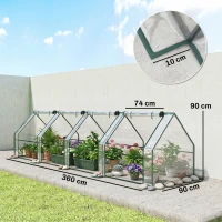 Outsunny Gewächshaus mit Reißverschlussfenster, winterfest Foliengewächshaus aus Stahl 360 x 90 x 90 cm Transparent(m-3)