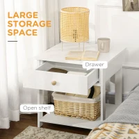 HOMCOM Bedside Table with Drawer and Bottom Shelf, Square Side End Table for Bedroom, Living Room, White(m-5)