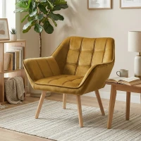 HOMCOM Butaca de Salón Moderna Tapizado en Terciopelo con Patas de Madera para Sala de Estar Amarillo(m-10)