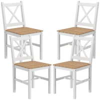 HOMCOM Lot de 4 chaises design style maison de campagne, cadre blanc – Parfaites pour salle à manger, cuisine ou salon(m-11)