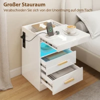 HOMCOM Nachttisch, Beistelltisch mit Ladestation und RGB-LED-Beleuchtung, Hochglanz Weiß(m-7)