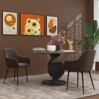 HOMCOM Set 2 Sedie da Pranzo Nordiche Imbottite con Braccioli Ricurvi in Tessuto Effetto Velluto, 54x57x80 cm, Marrone(m-10)