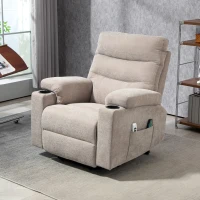 HOMCOM Massagesessel mit Aufstehfunktion, 8 Vibrationsmassagepunkte, Elektrischer Polstersessel mit 2 Fernbedienungen Hellbraun(m-10)