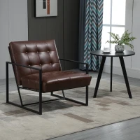 HOMCOM Fauteuil de salon Chesterfield Fauteuil Relax Assise Dossier capitonnés Structure métal Noir revêtement synthétique Chocolat(m-9)