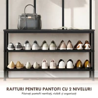 HOMCOM Cuier de Intrare 3 în 1 cu 6 Cârlige și Bancă cu Raft pentru Pantofi, 91x36x180 cm, Negru(m-7)