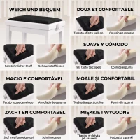HOMCOM Klavierbank Höhenverstellbar Klavierhocker mit Gepolstertem Kissen, Samtoptik, Beinen aus Kautschukholz Weiß(m-6)