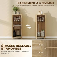 HOMCOM Meuble de Salle de Bain en Bois avec Étagère Réglable et Porte à Lamelles, Ouverture Pression, 34 x 23 x 84 cm, Naturel(m-5)