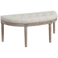 HOMCOM Banc bout de lit en forme demi-lune style Louis XVI structure en bois massif sculpté siège en tissu aspect lin crème(m-11)