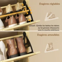 HOMCOM Meuble à chaussures 18 paires, armoire à chaussures étroite avec 3 tiroirs rabattables, étagères réglables, chêne(m-6)