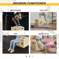 HOMCOM 3-in-1 Plyo Box Holz Plyometrische Sprungbox mit 3 Sprunghöhen Griffen 40,5 x 35,5 x 30,5cm Naturholz(m-7)