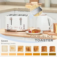HOMCOM Kettle and Toaster Sets, 3000W 1.7L Rapid Boil Kettle & 4 Slice Toaster with 7 Browning Controls, Defrost, Reheat and Crumb Tray, UK Otter thermostat, Cream White(m-5)
