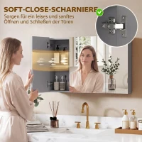 kleankin Wandmontierter Badezimmerspiegelschrank, Medizinschrank mit 3 Türen, Verstellbare Einlegeböden, Grau(m-7)
