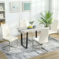 HOMCOM Conjunto de 4 Cadeiras de Sala de Jantar com Assento Acolchoado e Pés de Metal Cadeiras Cantilever Modernas 45x61x98 cm Creme(m-10)
