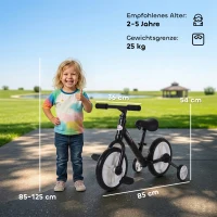 HOMCOM loopfiets kinderfiets loopfiets zijwielen pedalen 2-5 jaar zwart(m-3)