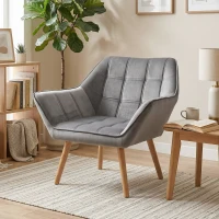 HOMCOM Poltroncina Stile Nordico in Legno ed Effetto Velluto Grigio per Soggiorno o Ufficio, 67x61.5x71 cm(m-10)