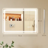 HOMCOM Oglindă de baie anti-aburire cu lumină LED reglabilă, difuzor Bluetooth, butoane tactile, 50x70 cm(m-3)