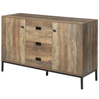 HOMCOM Credenza Moderna in Truciolato e Metallo con 2 Armadietti a 2 Ante con Ripiani e 3 Cassetti, 120x39.5x77 cm(m-11)