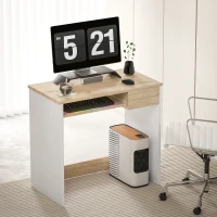 HOMCOM 80cm Compact Computer Desk with Keyboard Tray, Home Office Desk with Drawer for Bedroom Study, Oak(m-2)