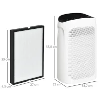 HOMCOM Purificateur d'air + Filtre pour purificateur d'air Ioniseur CADR 210m³/h minuterie filtre à charbon actif filtre HEPA(m-3)
