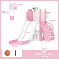 AIYAPLAY 5-in-1 Kinderrutschenset, Teleskop, Basketballkorb, HDPE, Kunststoff, Rosa+Weiß(m-3)