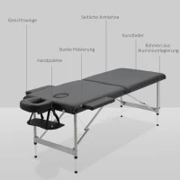 HOMCOM inklapbare massagetafel, inclusief gezichtsondersteuning, armleuningen en handsteunen, mobiele massagetafel, 185 cm x 70 cm x 82 cm(m-5)