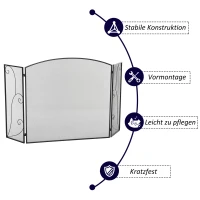 HOMCOM Vuurvonkbescherming voor haarden, 3 panelen, inklapbaar, flexibel, metaal, zwart, 132,5 x 76,5 cm.(m-6)