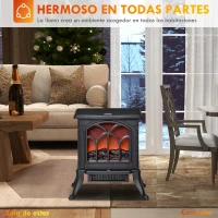 HOMCOM Chimenea Eléctrica de Pie 750/1500 W con 2 Niveles de Potencia Efecto Llama Área de Cobertura 15-20 m² Negro(m-7)