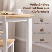 HOMCOM 5-teiliges Essgruppe für 4 Personen, Landhaus-Esstisch und Stühle aus Massivholz, Natur/Weiß(m-5)