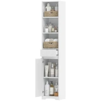 HOMCOM Armario de Baño Alto con Cajón Diseño Acanalado Estante Ajustable Estantes Abiertos para Espacios Pequeños Blanco(m-11)