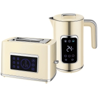 HOMCOM Set Desayuno con Pantalla LED Táctil Hervidor de Agua 1,7L 2200W Tostadora Pan Ranura Ancha 2 Rebanadas Crema