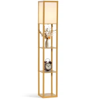 HOMCOM 3-Tier Floor Lamp with Shelves and Storage, Modern Corner Standing Lamp with Lampshade, Foot Switch for Living Room, Bedroom, Home Office, Bulb not Included, Natural(m-1)