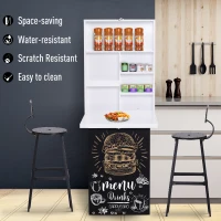 HOMCOM Folding Wall-Mounted Drop-Leaf Table, Convertible Wall Table With Chalkboard and Storage Shelf, Multifunctional Floating Desk for Home Office, White(m-4)