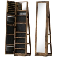 HOMCOM 360° Swivel Jewellery Cabinet, Free Standing Full Length Mirror with Storage, Lockable Jewellery Organiser with Built-in Makeup Mirror and Storage Shelves for Bedroom, Rustic Brown(m-1)