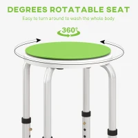 HOMCOM 360° Swivel Shower Chair, Height Adjustable Aluminium Shower Stool with Non-Slip Feet for Disabled, Elderly, Green(m-6)