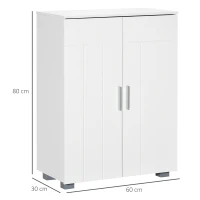 kleankin Mobile Bagno Moderno con 2 Ante, 2 Ripiani Regolabili e Maniglie Argentate, 60x30x80 cm, Bianco(m-3)