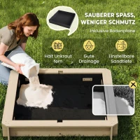 Outsunny Sandkasten 106x106 cm Kinder Sandbox aus Holz mit höhenverstellbar Abdeckung Sitzbänken Rücklehnen Blau(m-7)