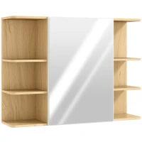 HOMCOM Armario de Baño de Pared con Espejo Puerta Estantes Abiertos 80x20x59 cm Natural(m-1)