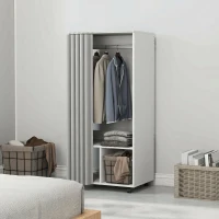 HOMCOM Armoire penderie armoire de rangement mobile avec rideau, tringle de suspension, 60 x 40 x 128 cm, blanc(m-7)