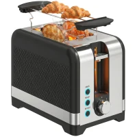 HOMCOM 2-Scheiben-Toaster mit 7 Bräunungsstufen, Aufwärm-/Auftau-/Abbruchfunktionen, Wärmerost, 930 W(m-11)
