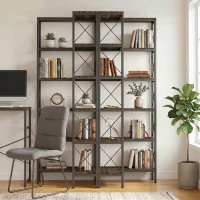 HOMCOM 5-Tier L-Shaped Bookshelf, Freestanding Corner Bookcase with Metal Frame, Rustic Brown(m-9)